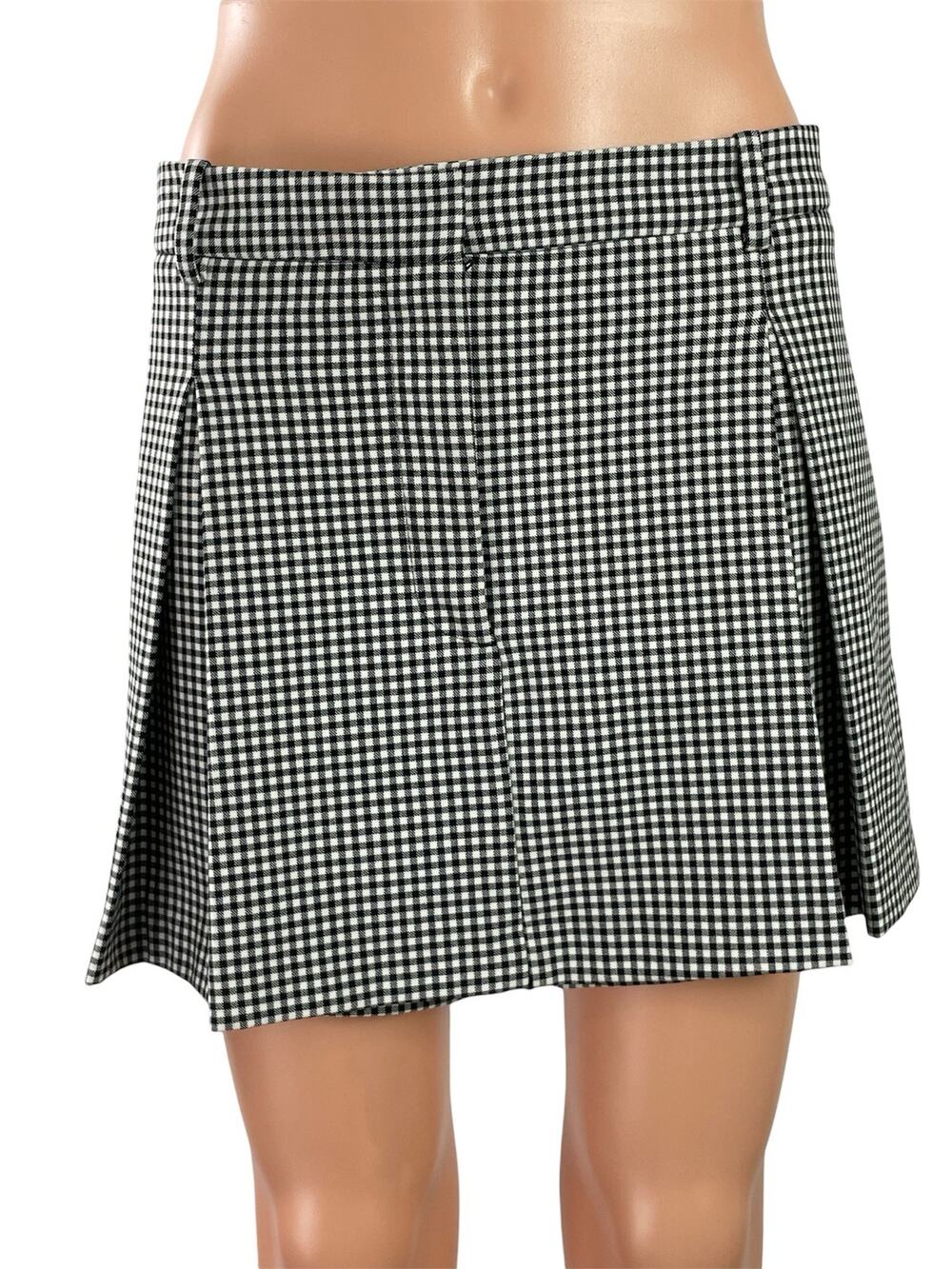 Zara Women's Black Gingham Checkered High Rise Mini Skirt Skort Shorts Size XL